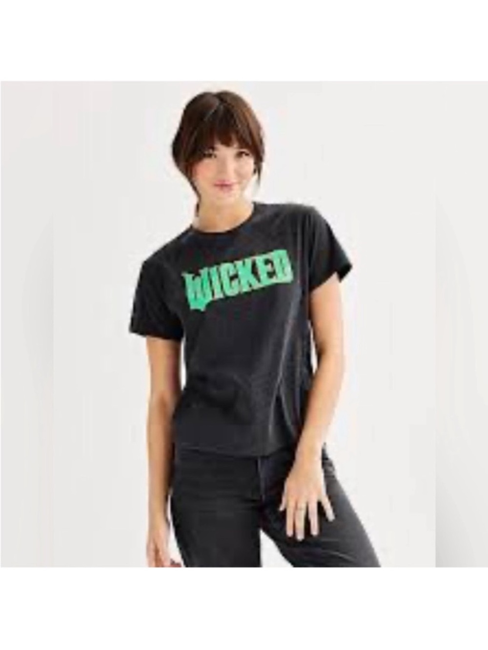NWT ‘WICKED' Graphic Tee Black & Green Print T-Shirt ‘Wicked' Large cotton blend